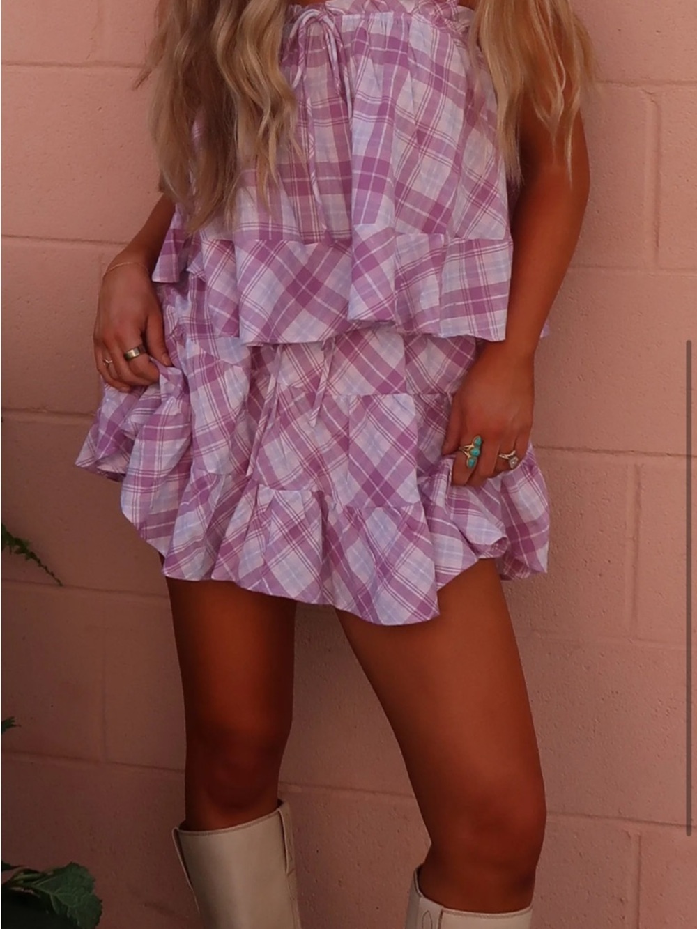 Lavender Plaid Ruffle Two-Piece Set - Picture 3 of 4